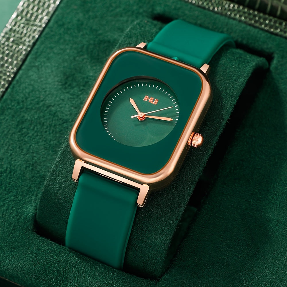 Ayollar uchun kvarts soat kvadrat zink alloy korpusi silikon taxtasi bilan zamonaviy va nafis, qayta zaryad qilinmaydigan batareya