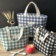 Plaid Insulated Lunch Bag for Men Women Durable Food Storage Black White Blue Green