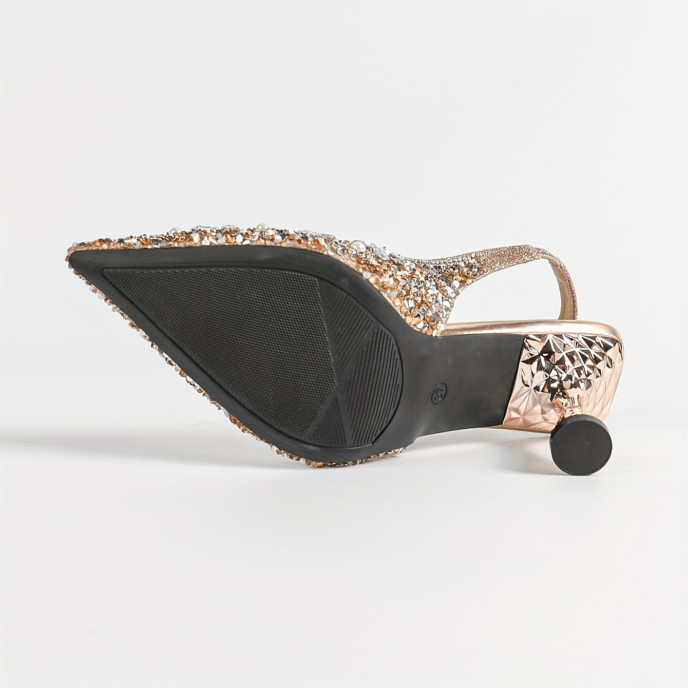 Women's Rhinestone Sequin Embellished Pointed Toe Ankle Strap High Heels