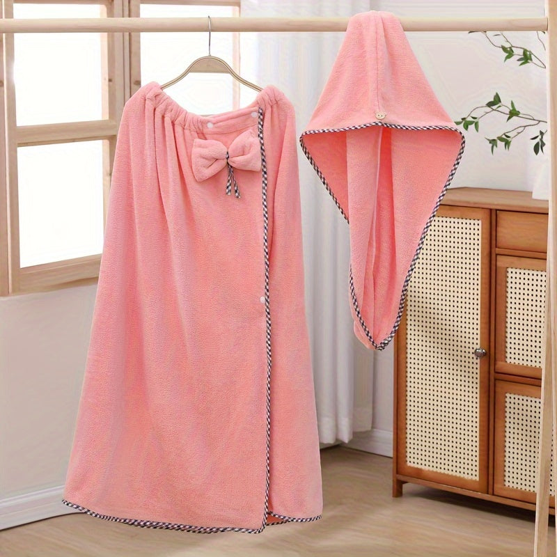 Set of 2 Women's Bath Towels with Hair Drying Towel, Soft, Absorbent, Adjustable for Sauna Beach Pool Home