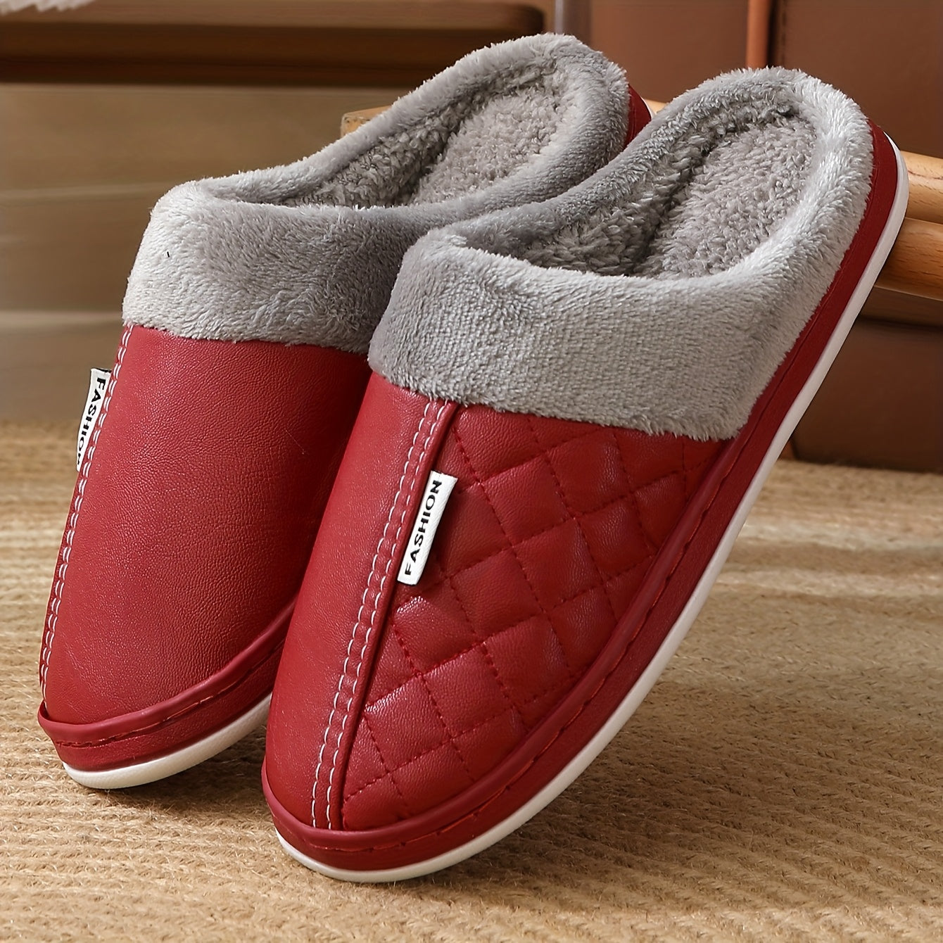 Ayollar uchun vintage slip-on shippaklar, mo'ynali ichki qavatli uy poyabzali