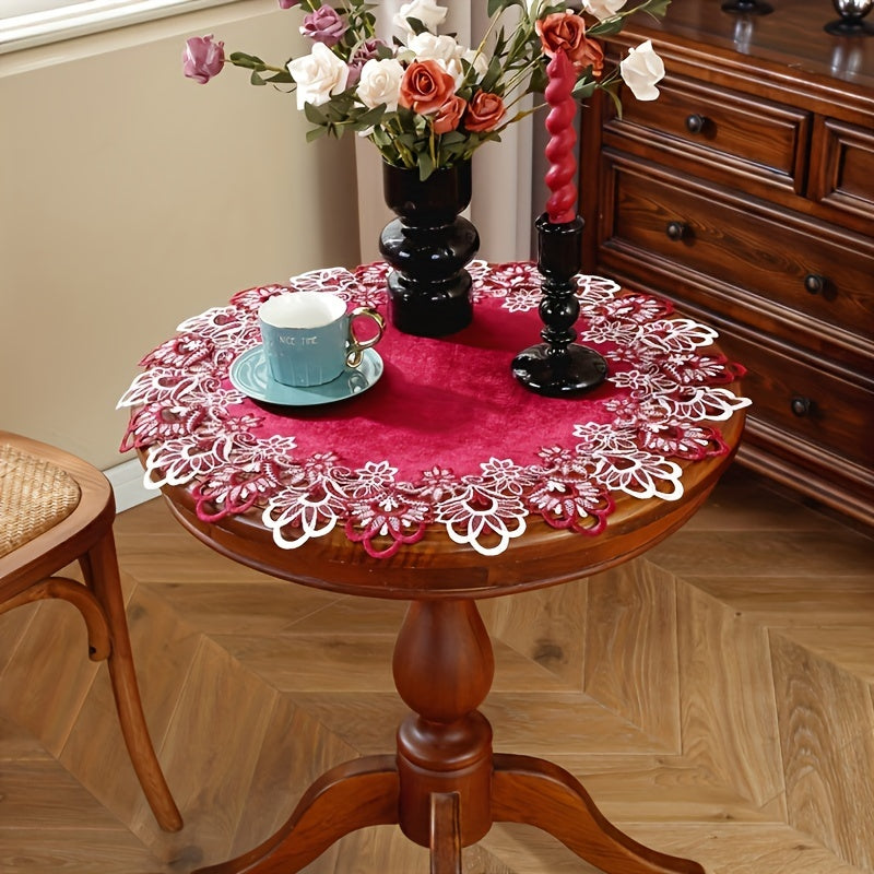 Embroidered Lace Border Polyester Table Mat 50cm Diameter for Home Decor and Events