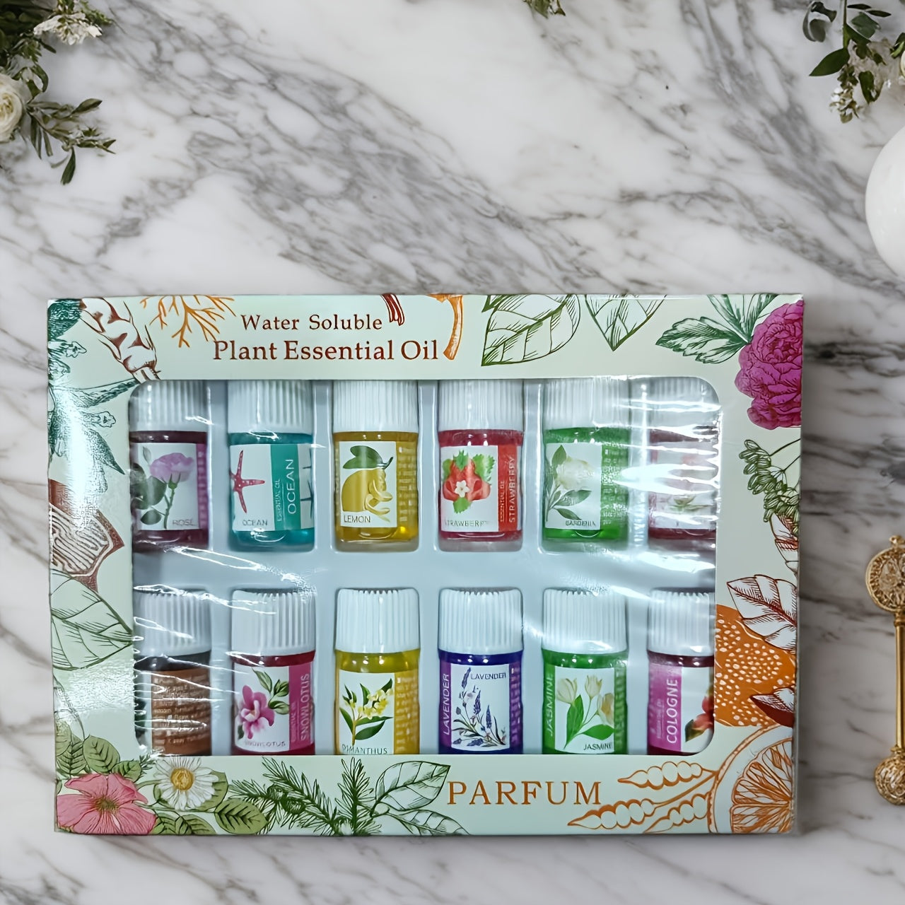 Set de 12 aceites esenciales solubles en agua para aromaterapia, fragancia relajante, ambientador de aire interior