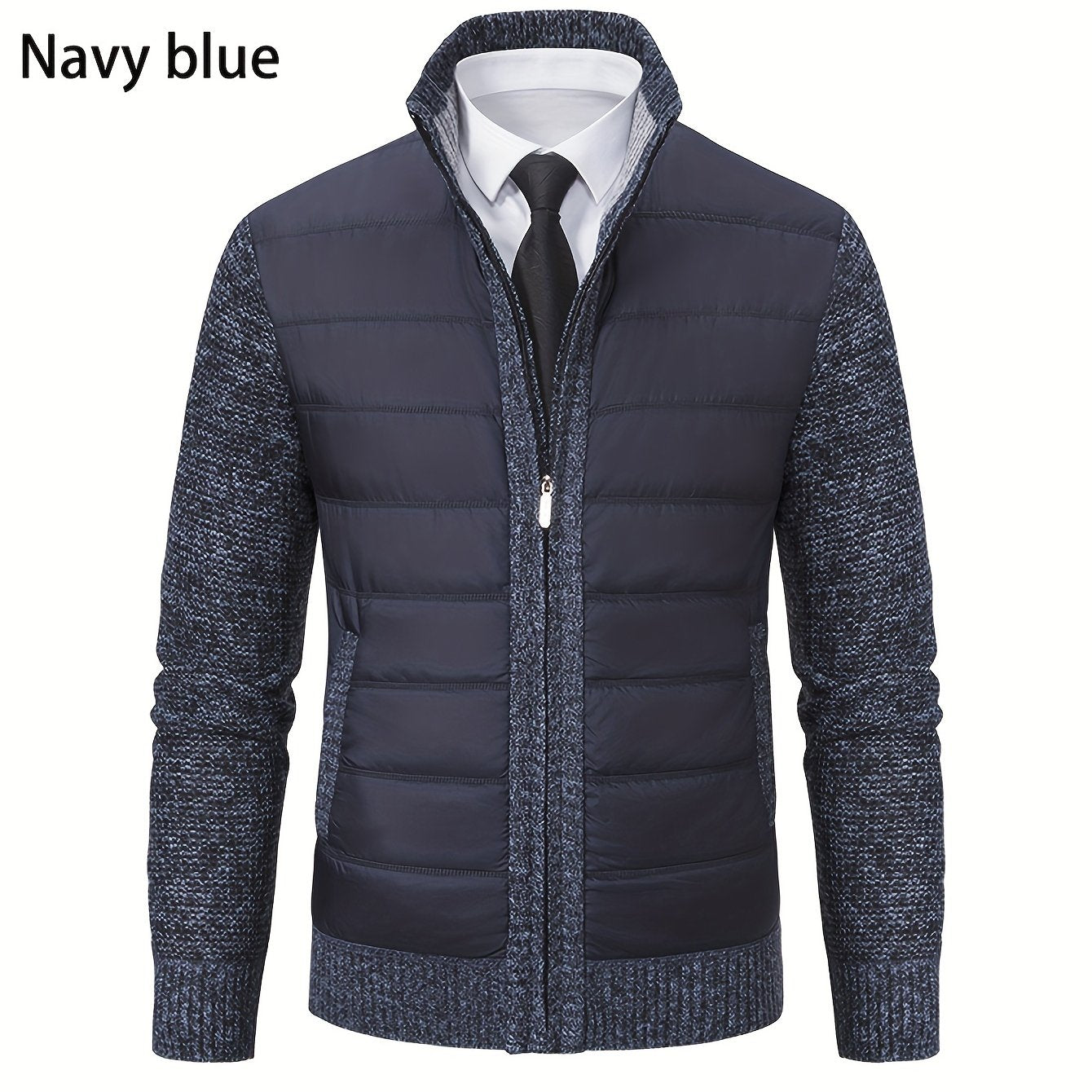 Men's Light Gray Polyester Casual Knit Jacket with Mandarin Collar for Hiking and Outdoor Activities