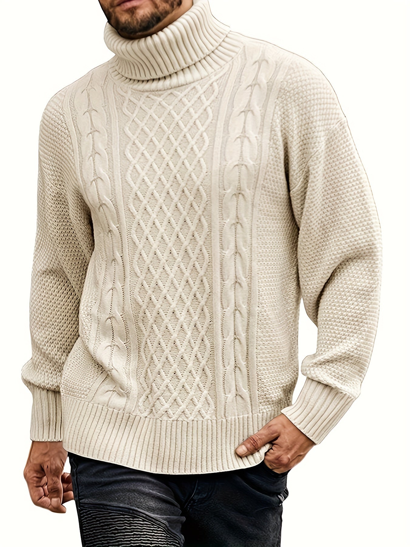 Men's Winter Turtleneck Sweater in Polyester with High Neck Regular Fit Casual and Work