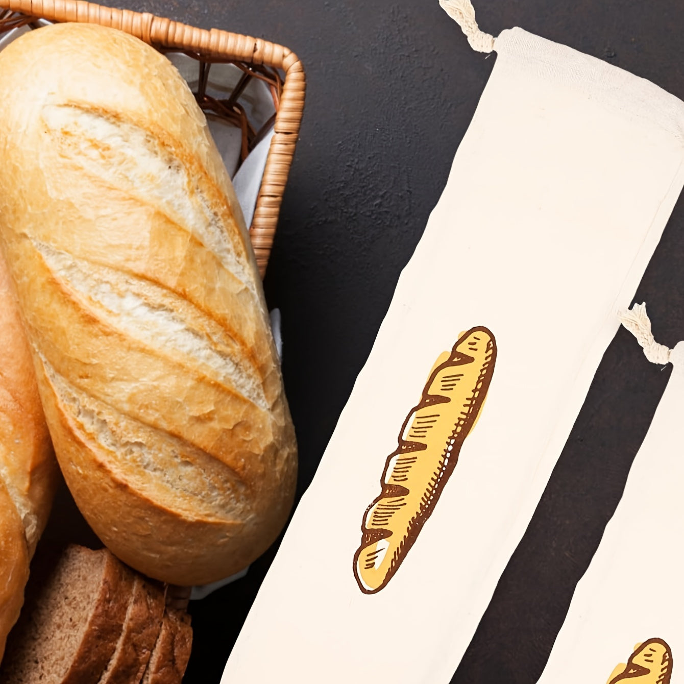 Bolsas reutilizables para productos y bolsas para pan con cordón, material sin blanquear