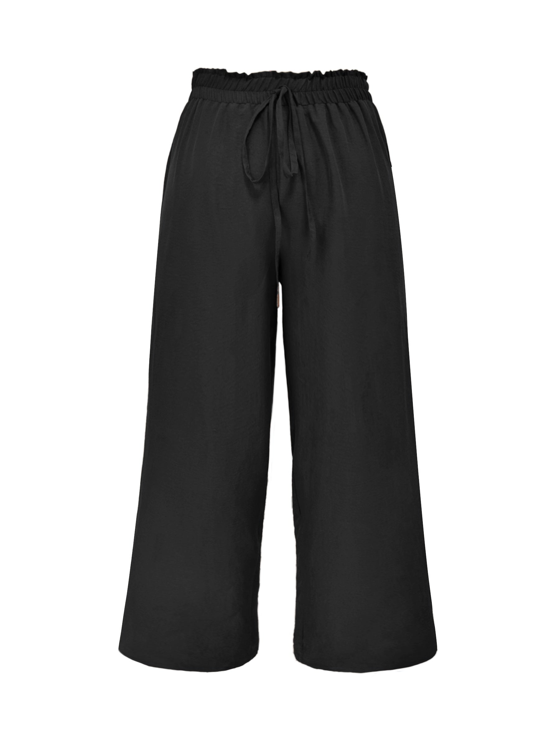 Women's Mustard Wide-Leg Pants Elastic Waist Casual Beachwear