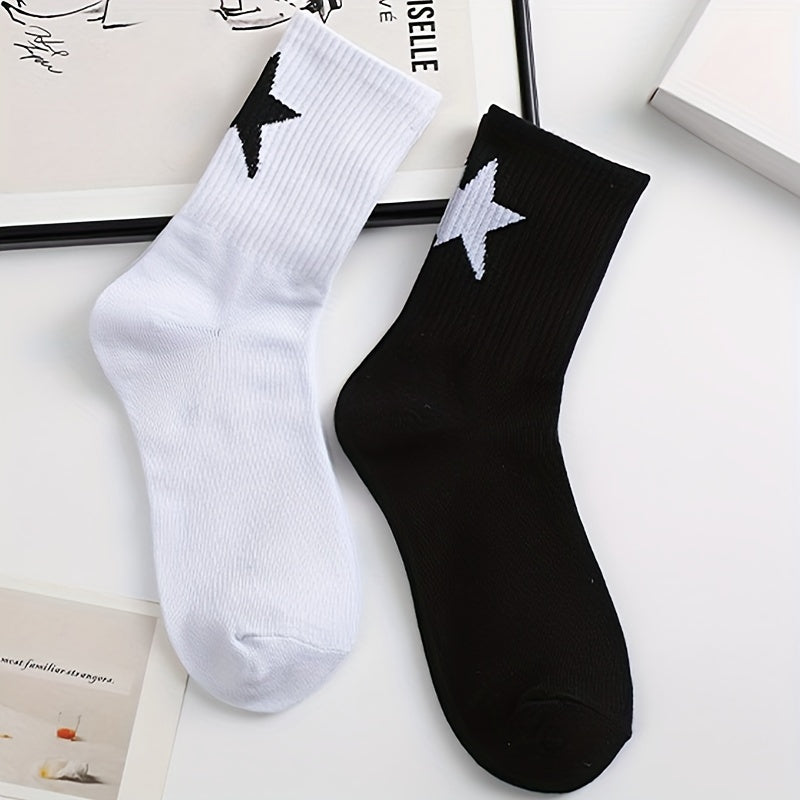 Men's and Women's Geometric Pattern Crew Socks 2-3 Pairs Breathable Polyester Spandex Black White