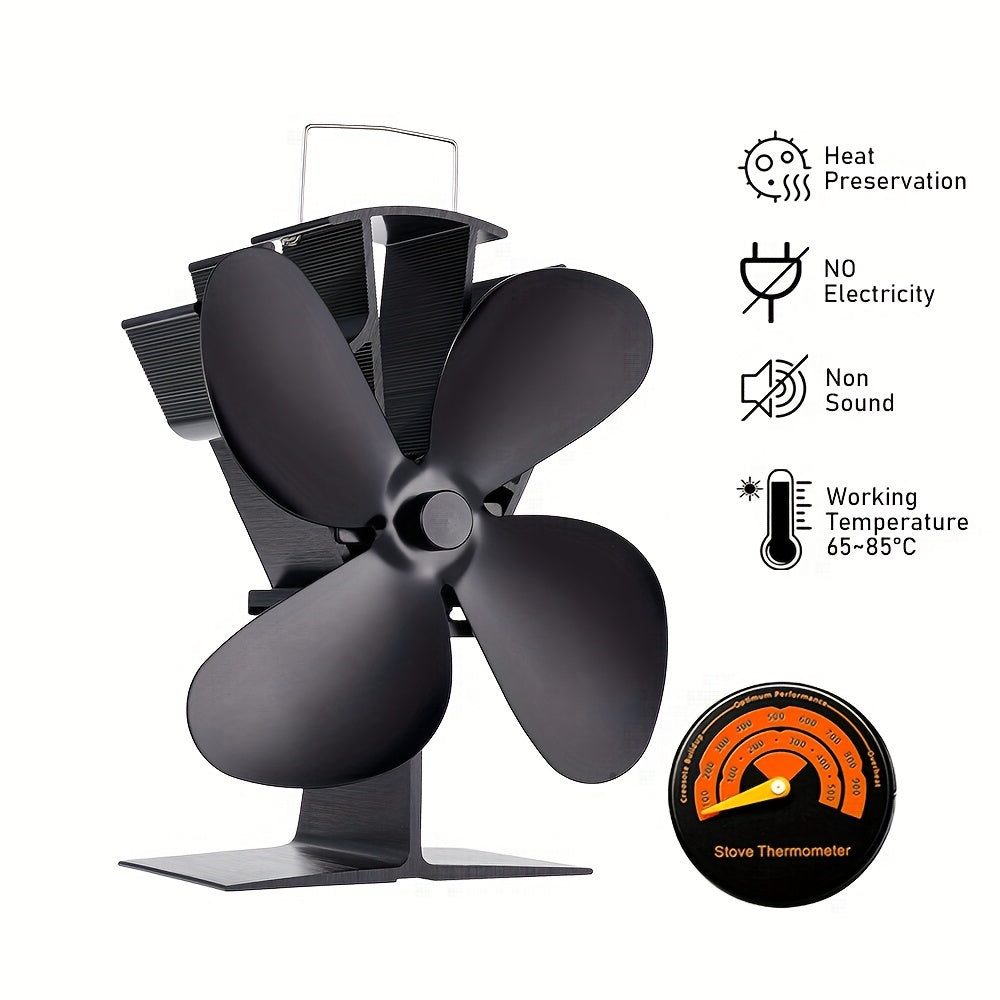 Black Fireplace Stove Fan for Efficient Heat Distribution Quiet Operation