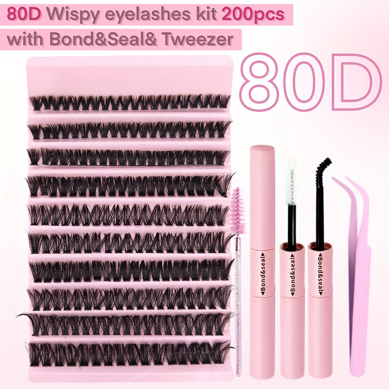 DIY Eyelash Extension Kit with 30P, 40P, 80P Clusters, 0.07mm C and D Curls, 8-16mm for Beginners