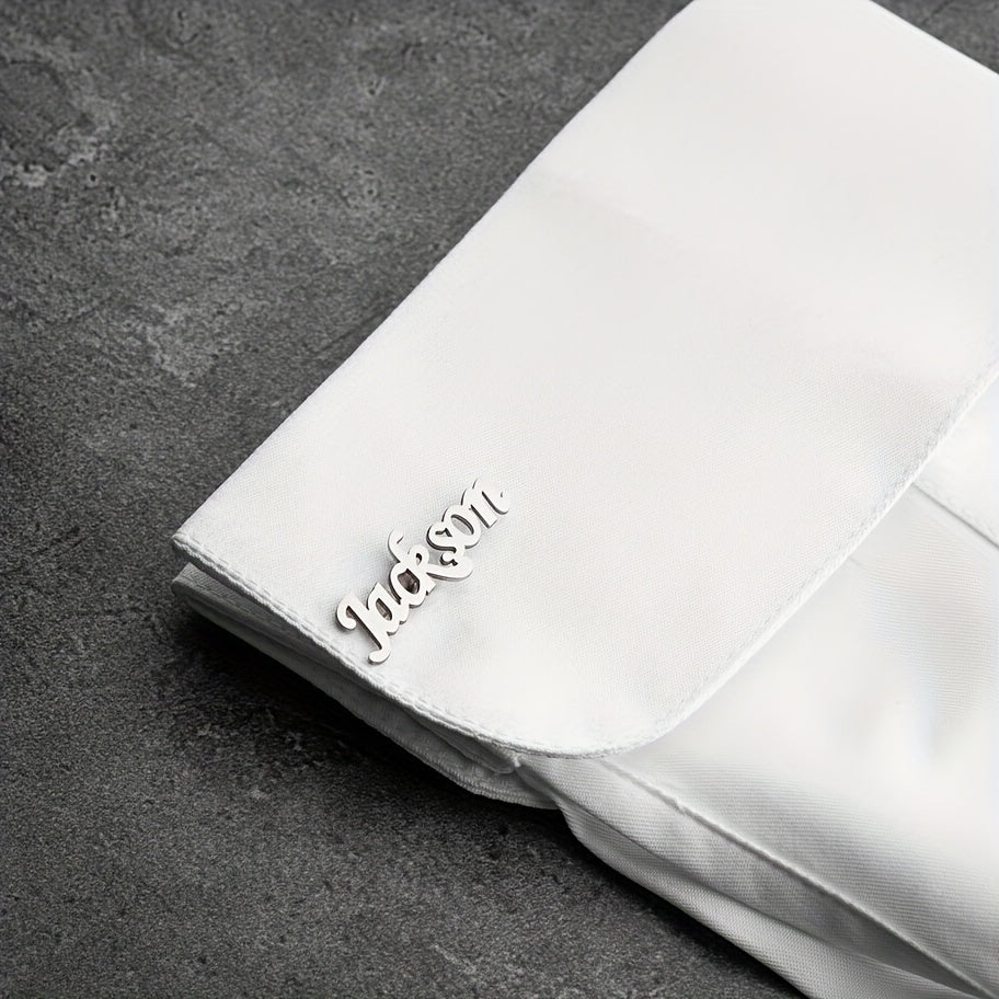 Gemelos personalizados con nombre para hombres y mujeres, accesorios de acero inoxidable para trajes de negocios, par