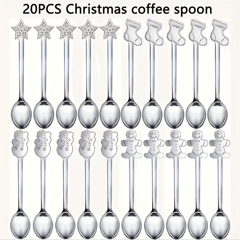Set of 12/20 Stainless Steel Christmas Mini Spoons for Coffee Tea Cocktails