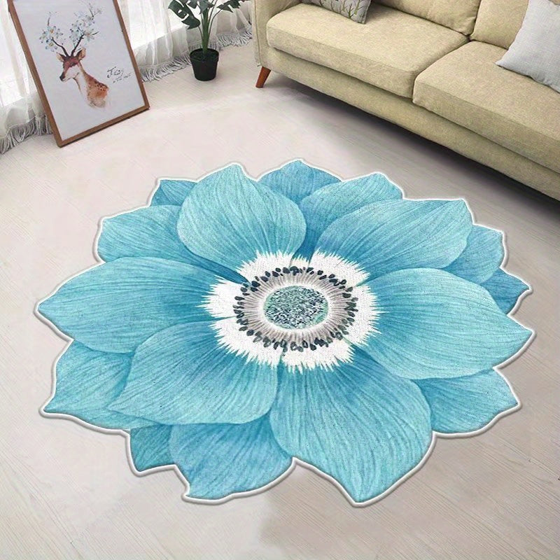 3D Flower-Shaped Non-Slip Floor Mat with Pink Blanket for Living Room Bedroom Bathroom