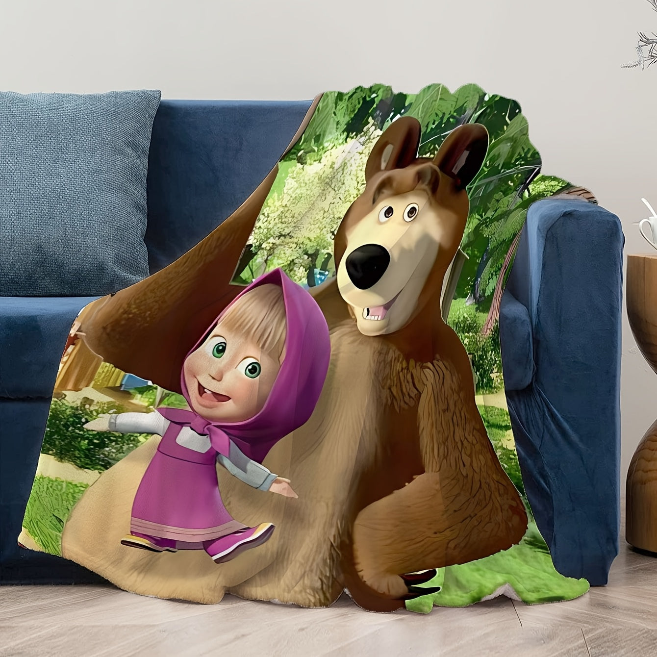 Manta de felpa de franela contemporánea con diseño de oso de dibujos animados para todas las estaciones