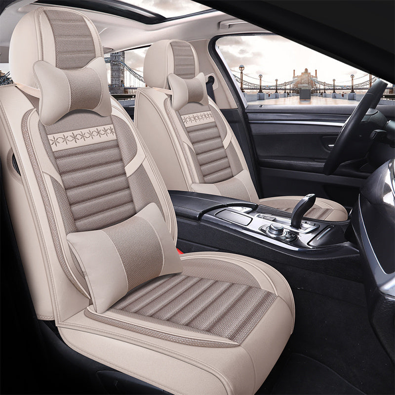 Universal Beige Car Seat Cushion Full Coverage Breathable Wear-Resistant