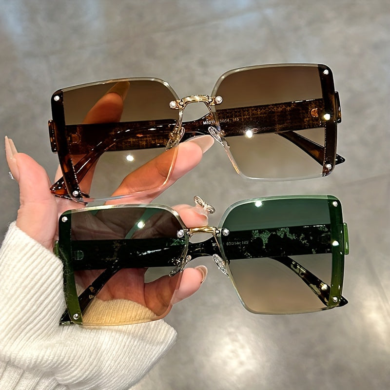 Unisex Oversized Rimless Gradient Anti-Glare Sunglasses for Beach and Vacation