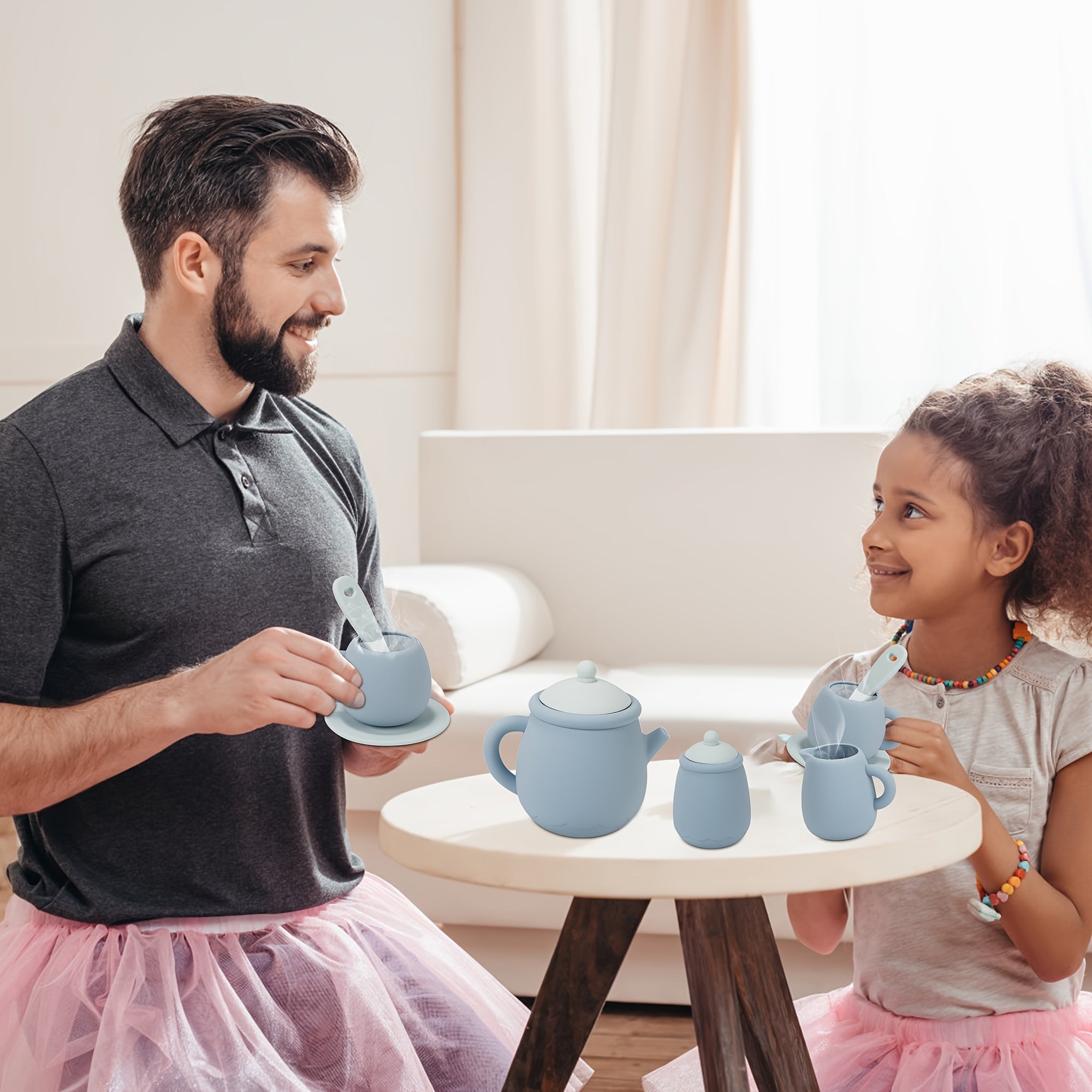 Set of 5 or 7 Silicone Tea Set Pieces BPA-Free Food-Grade Durable Soft Tableware for Kids