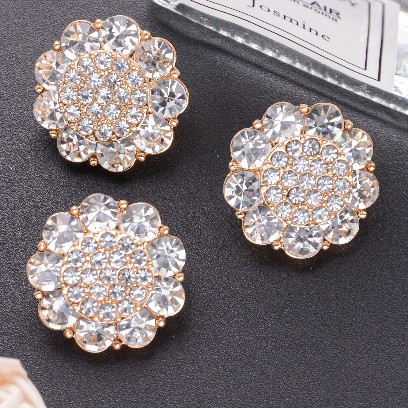 Set of 4 Alloy Flower-Shaped Rhinestone Buttons for DIY Fashion Crafts