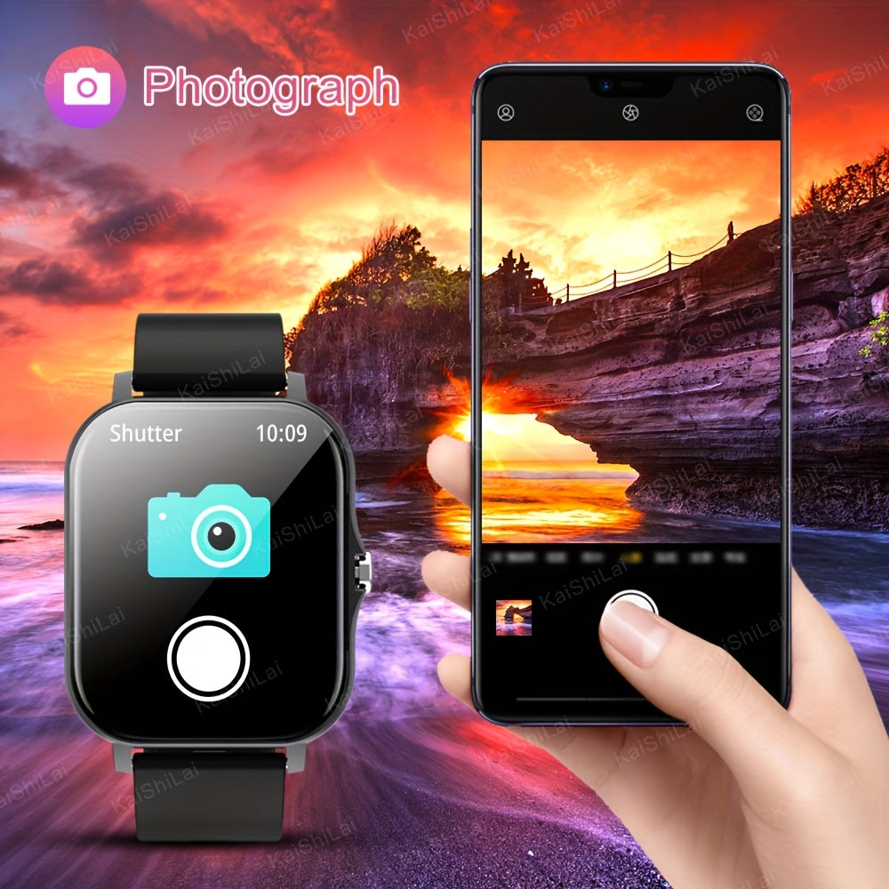 Smart Watch 4.65cm HD Touch Screen Fitness Tracker Call Text Music Weather Remote Camera Compatible with iPhone Android