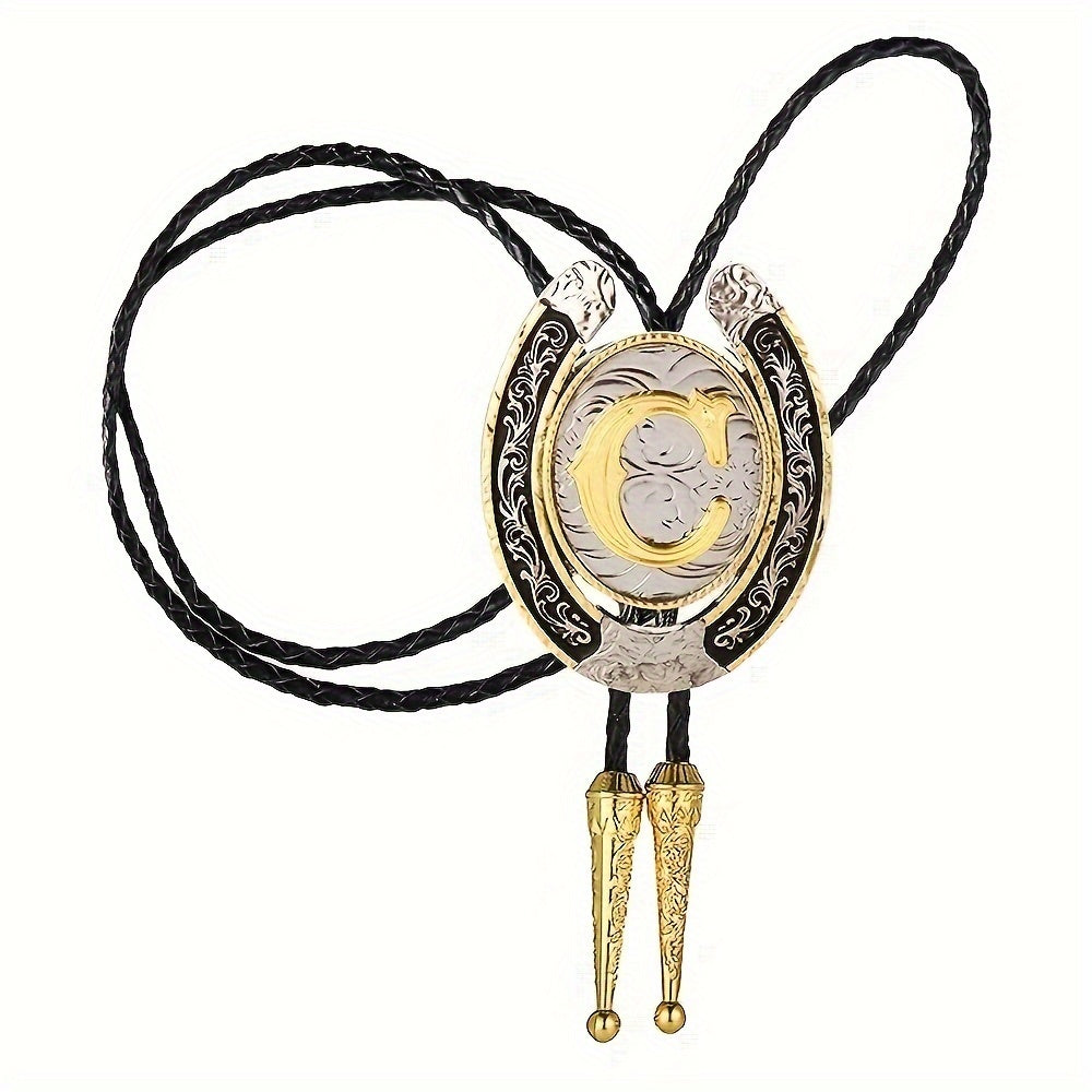 Men's Gold Round Tie with Letters A to Z Western Fashion Street Necklace Accessory