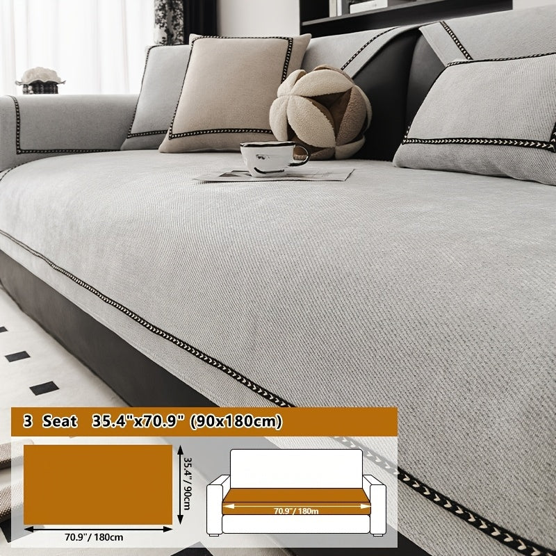 Chenille Sofa Cover with Lace Trim Non-Slip All-Season Furniture Protector Machine Washable