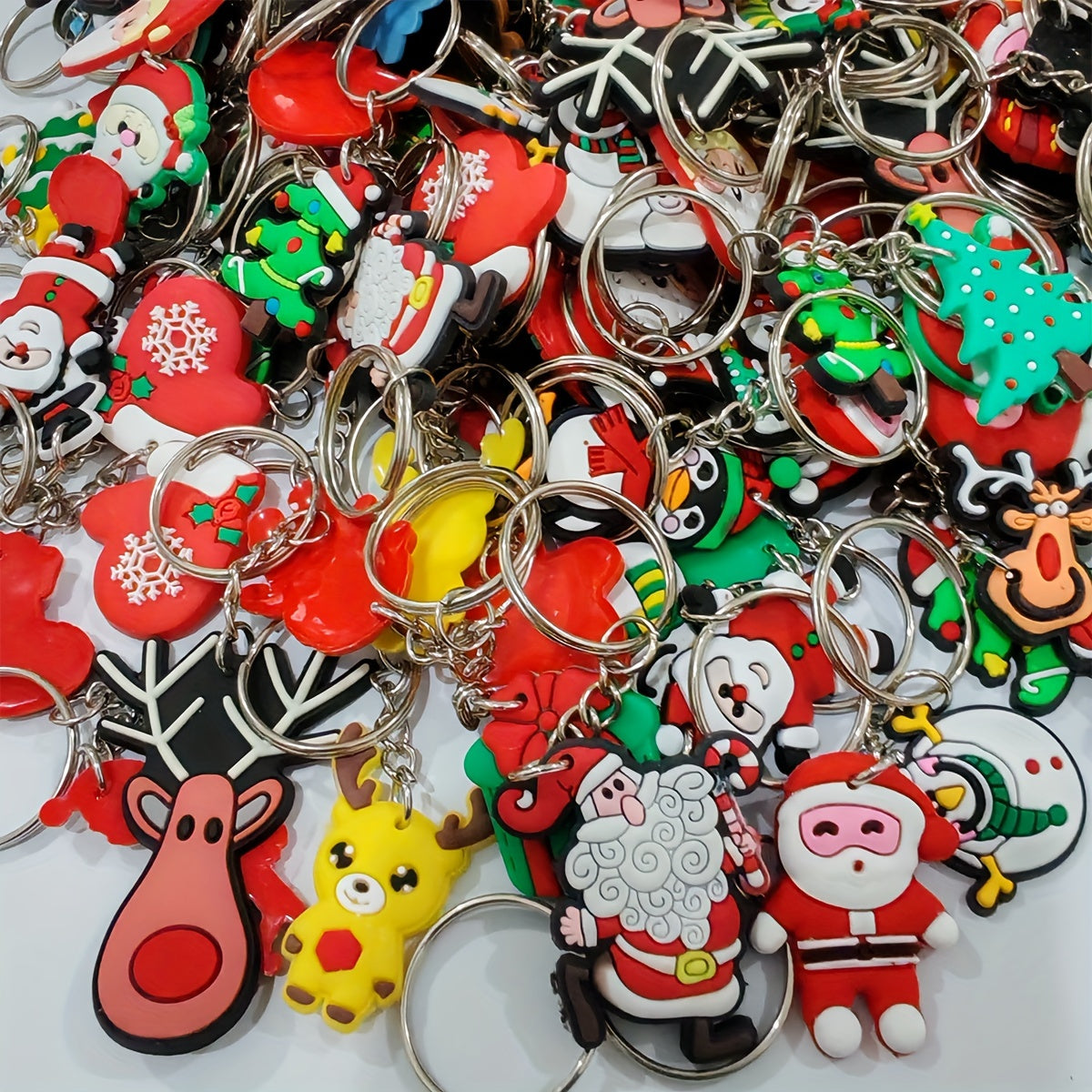 Set of 30 Cartoon Christmas Keychains PVC Material Assorted Styles for Party Favors and Gifts
