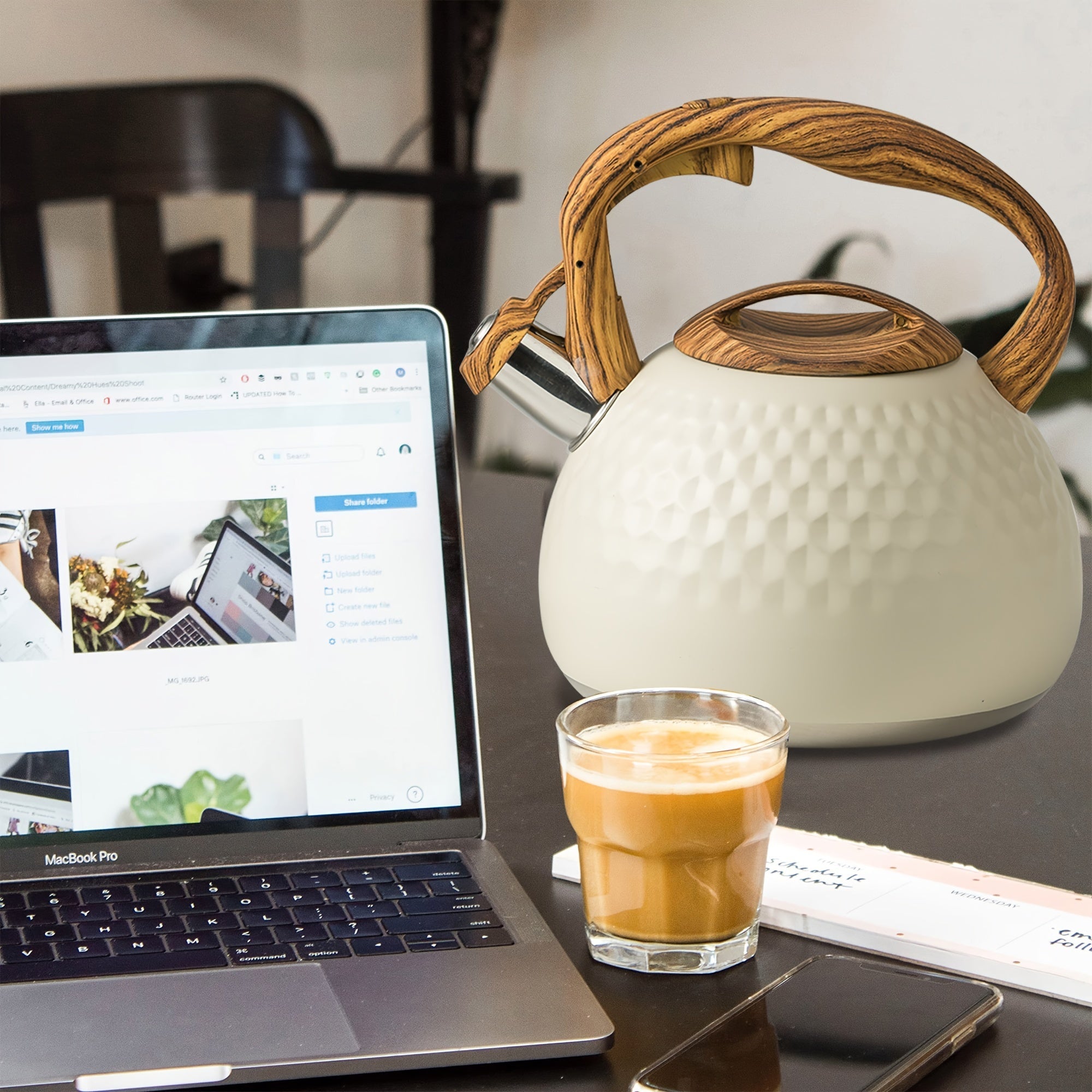 Stainless Steel Tea Kettle with Wooden Handle, Loud Whistle, Induction Compatible