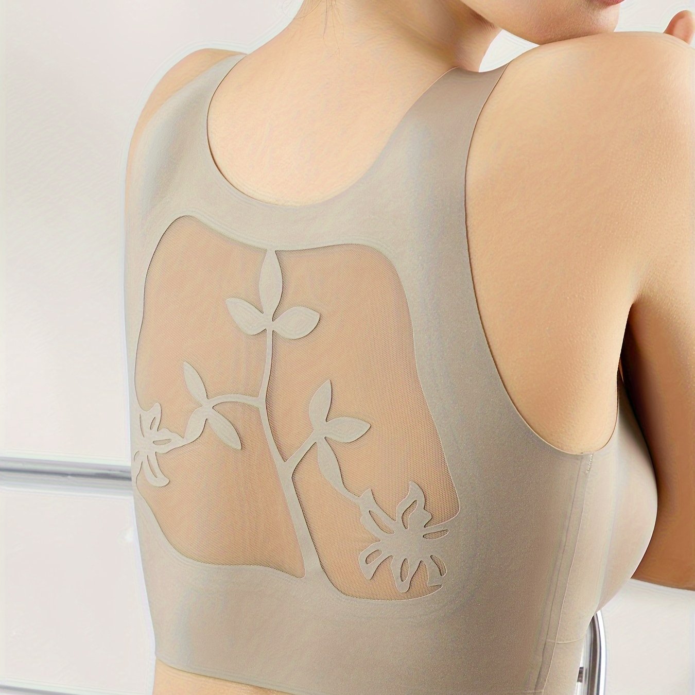 Women's Wireless Lace Back Bra with Removable Padding and Anti-Sagging Support