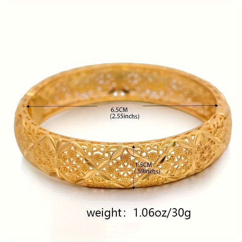 Open Cuff Bracelet for Women 18K Gold Plated Copper Filigree Adjustable Jewelry