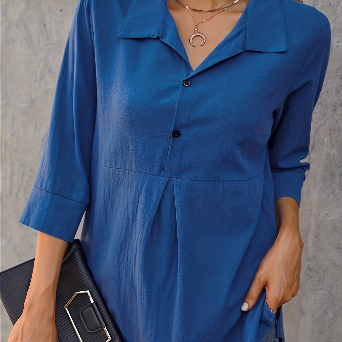 Plus Size Women's Casual Button-Up Shirt Polyester Solid Long Sleeve