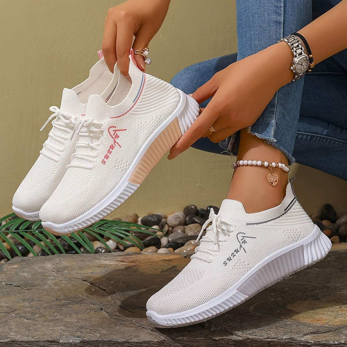 Women's Lightweight Knitted Sneakers for Running and Walking Outdoor Sports