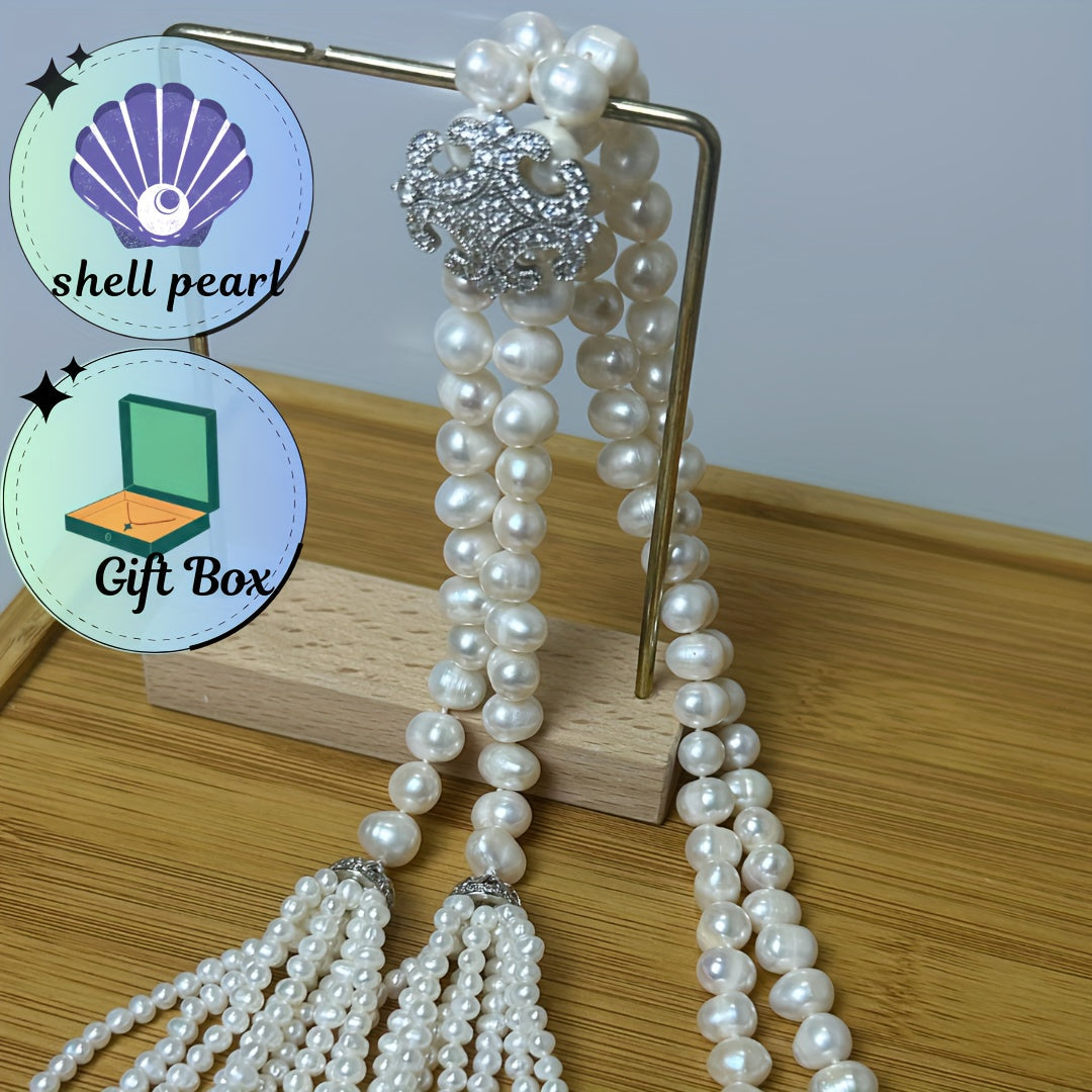 Women's Necklace with Double Tassel Pearls Long Chain for Fall and Thanksgiving Gifts