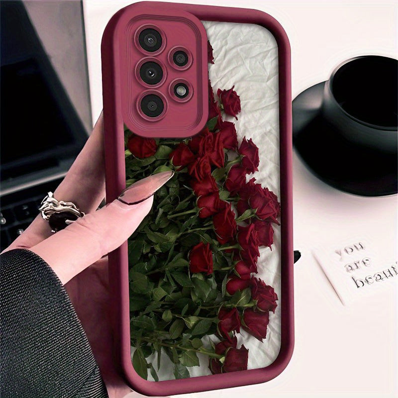 Red Rose Pattern Silicone Phone Case for Samsung Galaxy Models