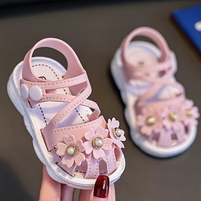 Girls Summer PVC Sandals with Anti-Slip Soft Sole Adjustable Buckle Toddler Infant