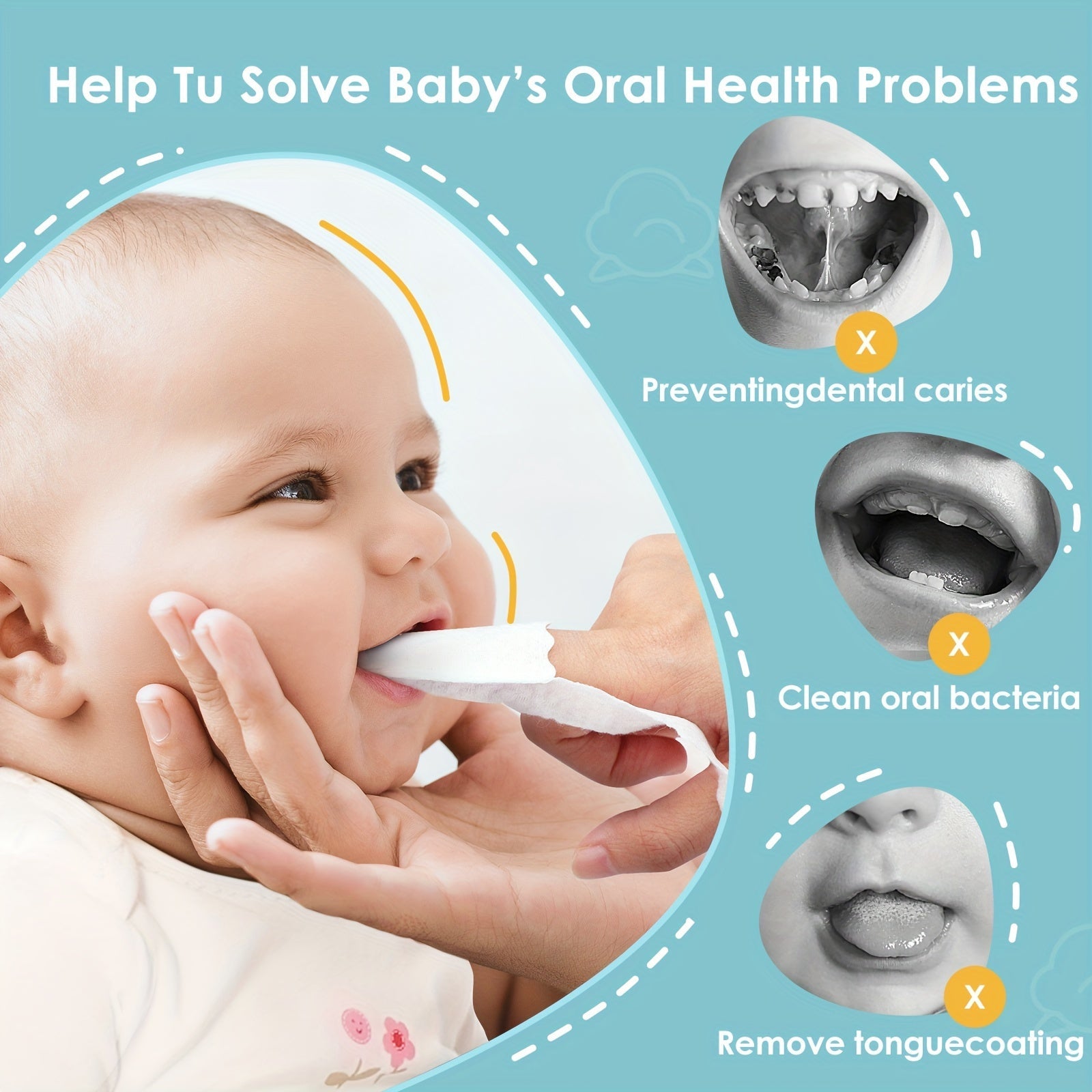 60-Pack Kids Oral Care Wipes Soft Gauze Tongue Cleaners for Children 0-36 Months