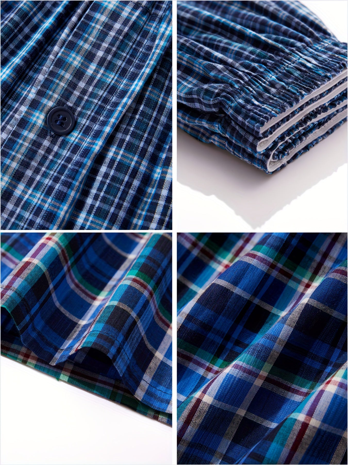 Men's Cotton Boxer Shorts Set 6 Pack Plaid Elastic Waistband Button Closure