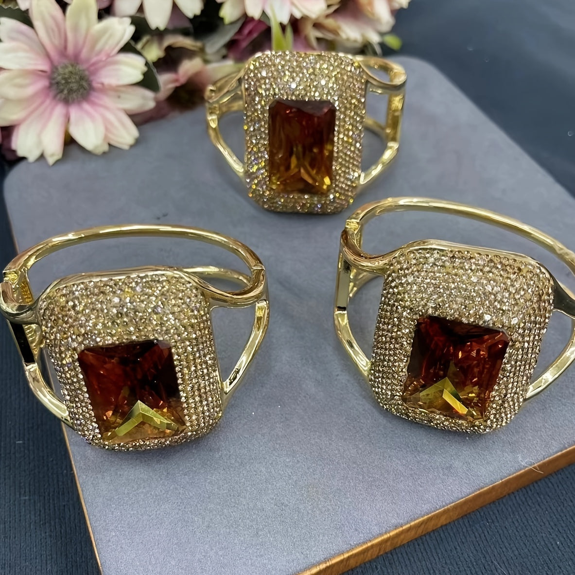 Pulsera de cobre boho chic con piedra natural, ajustable, de diseño abierto para mujeres