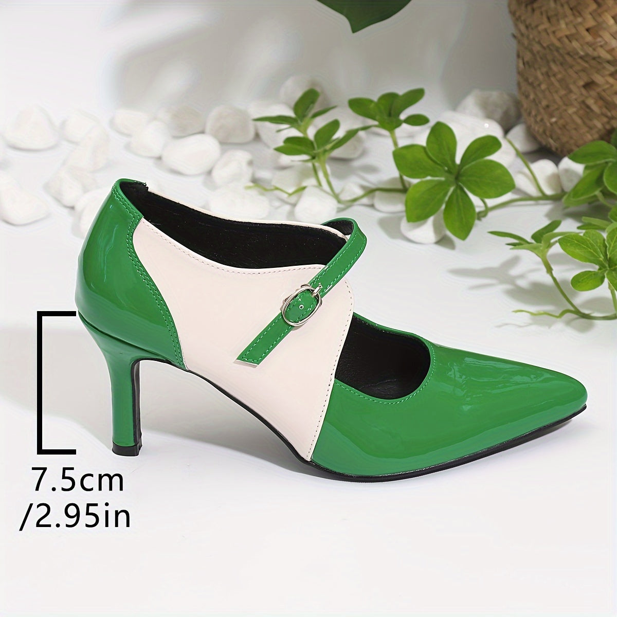 Women's Two-Tone Mary Jane High Heels Pointed Toe Stiletto