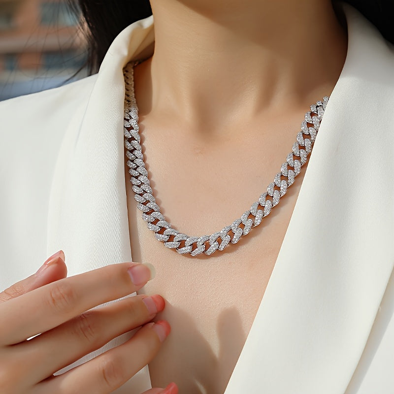 Sterling Silver Cuban Chain Necklace with Moissanite for Men and Women