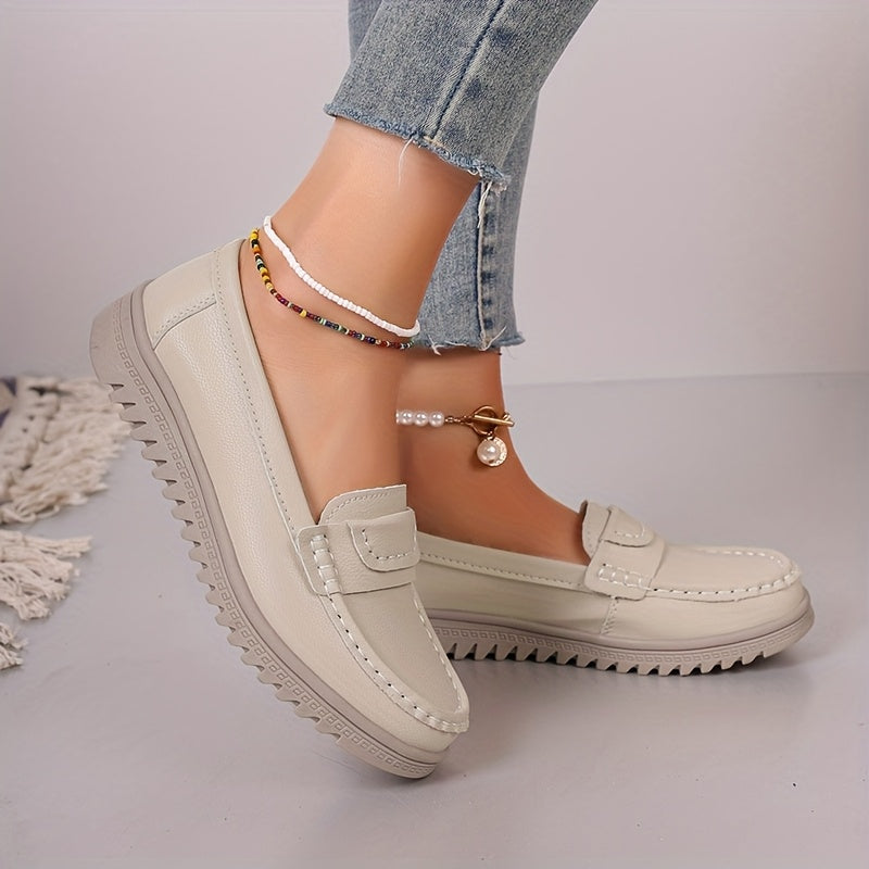 Women'S Black And Beige Slip-On Loafers Non-Slip Flat Shoes Fashionable