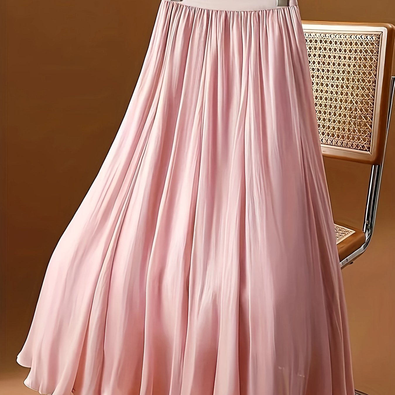 Plus Size Elastic Waist Skirt for Women Spring Summer Solid Polyester Straight Elegant