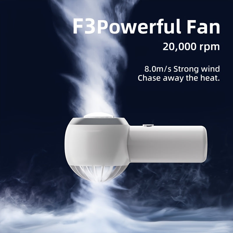 Mini handheld fan with rechargeable battery white pink blue travel outdoor modern cylindrical shape