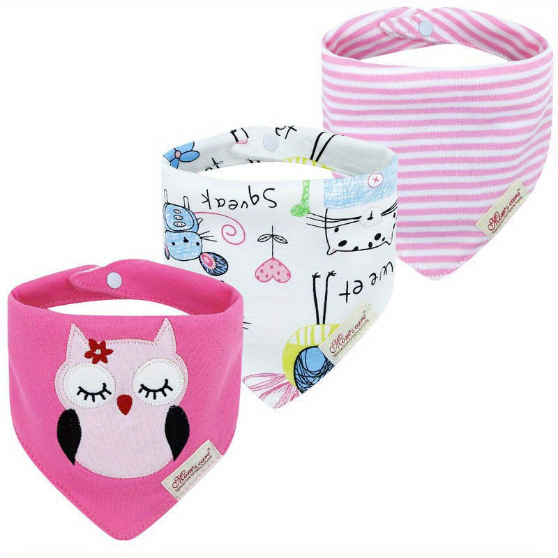 Baby Bibs and Saliva Towels Set for Toddlers with Adjustable Neck Bib and Cartoon Embroidery