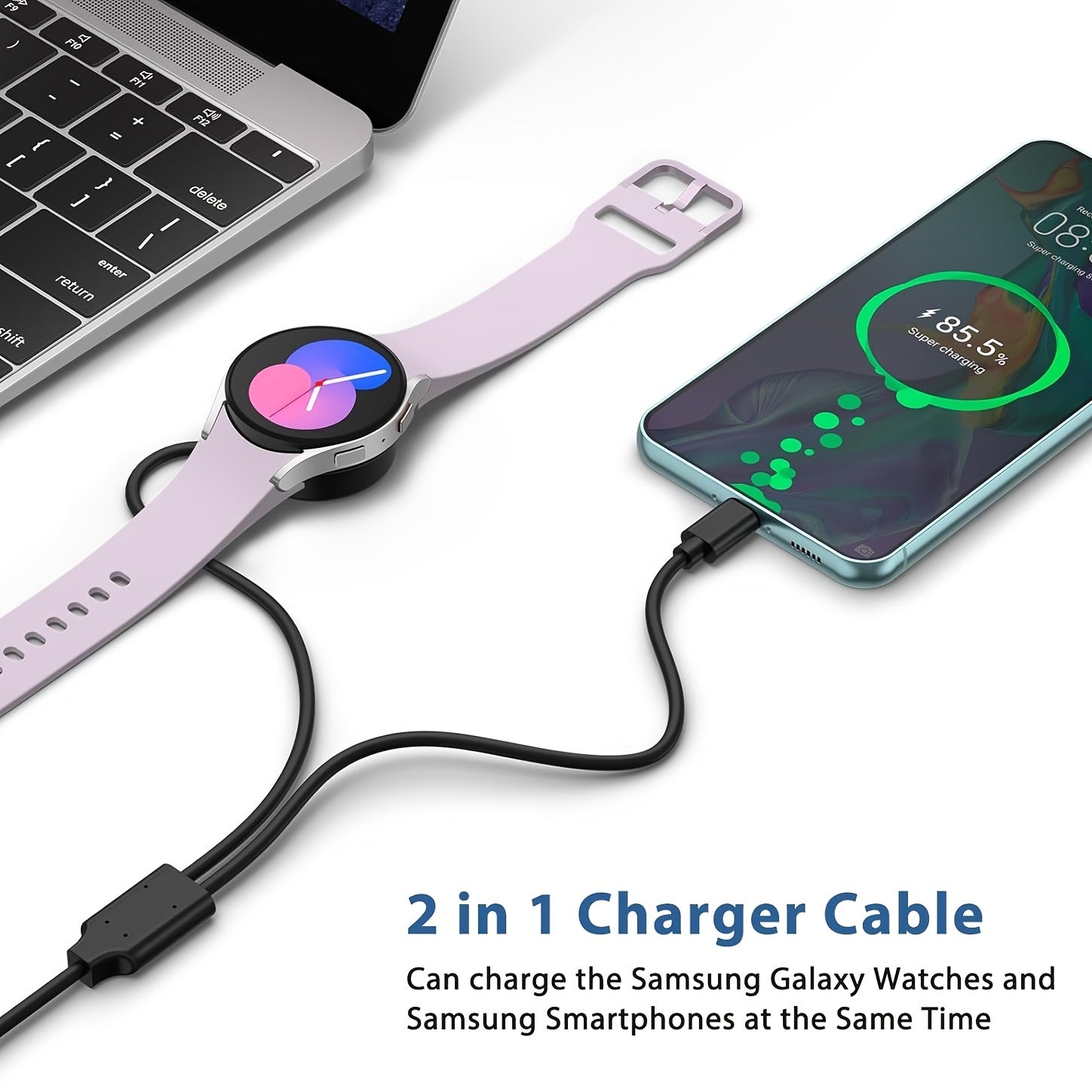 USB Charging Cable for Samsung Galaxy Watch Active 1/2/3/4/5/6 and C Phone 1.2m Black