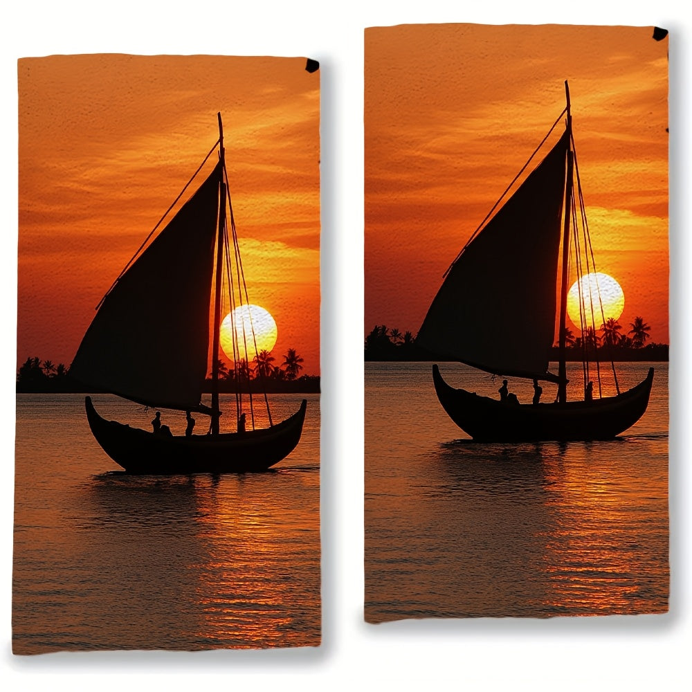 Set of 2 Soft Kitchen Towels Coastal Decor Absorbent 40x60 cm