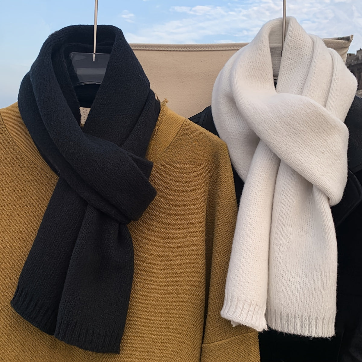 Solid Color Thick Knit Scarf for Fall Winter Warmth and Style