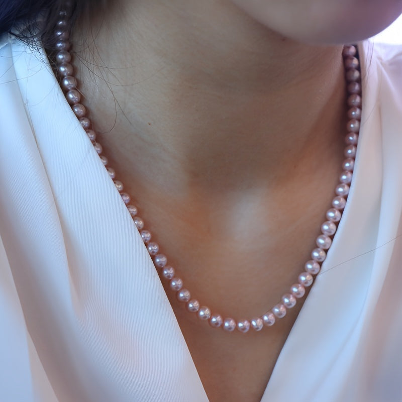 Sterling Silver Pearl Necklace 5-6mm Freshwater Jewelry for Women Daily Wear