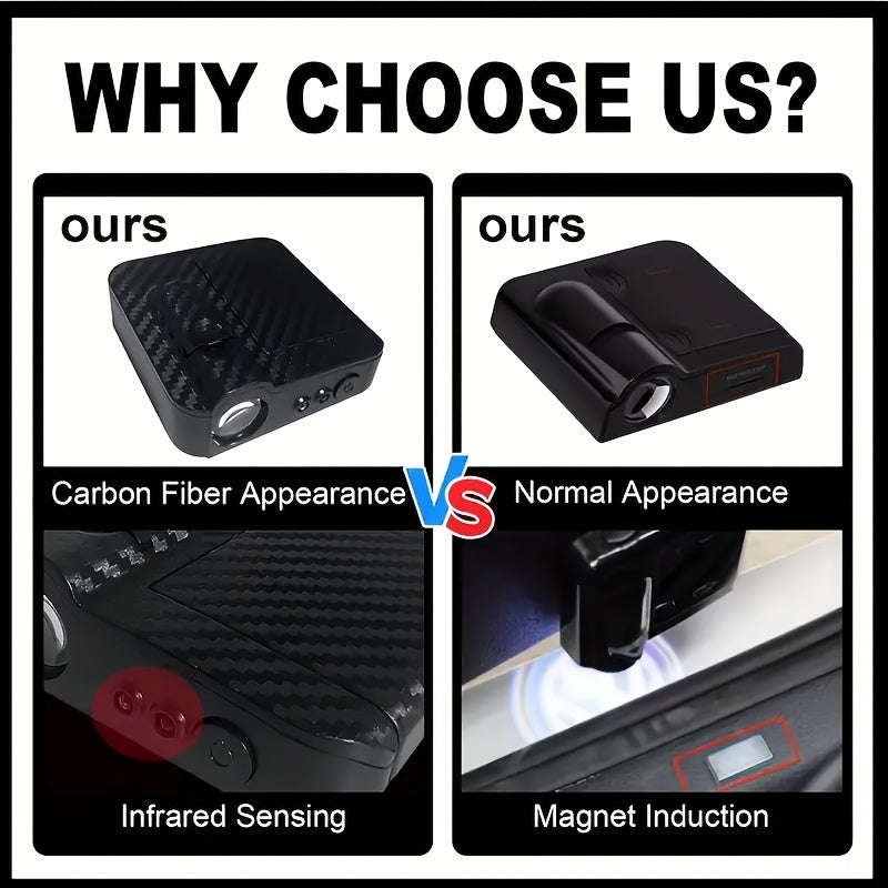 2pcs LED Car Welcome Lights, Battery-Powered, Easy Open Door, Bright Logo