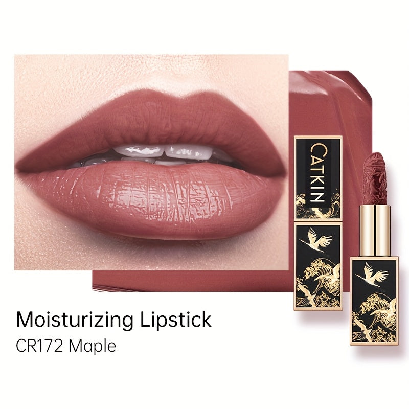 Red Carving Matte Lipstick Waterproof Long-Lasting Satin Finish for Smooth Red and Nude Lips