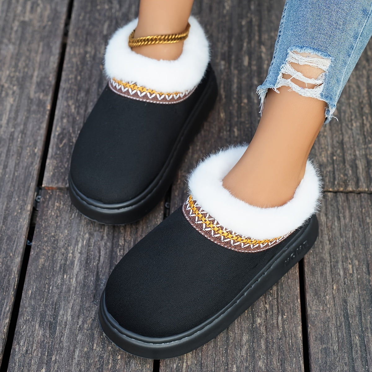 Women Cozy Fleece Lined Slippers Warm Brown Indoor Slip-Ons